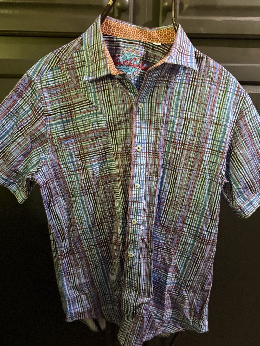 Robert Graham Multicolor Plaid Short-Sleeve Button-Down (Blue, Green, Purple)